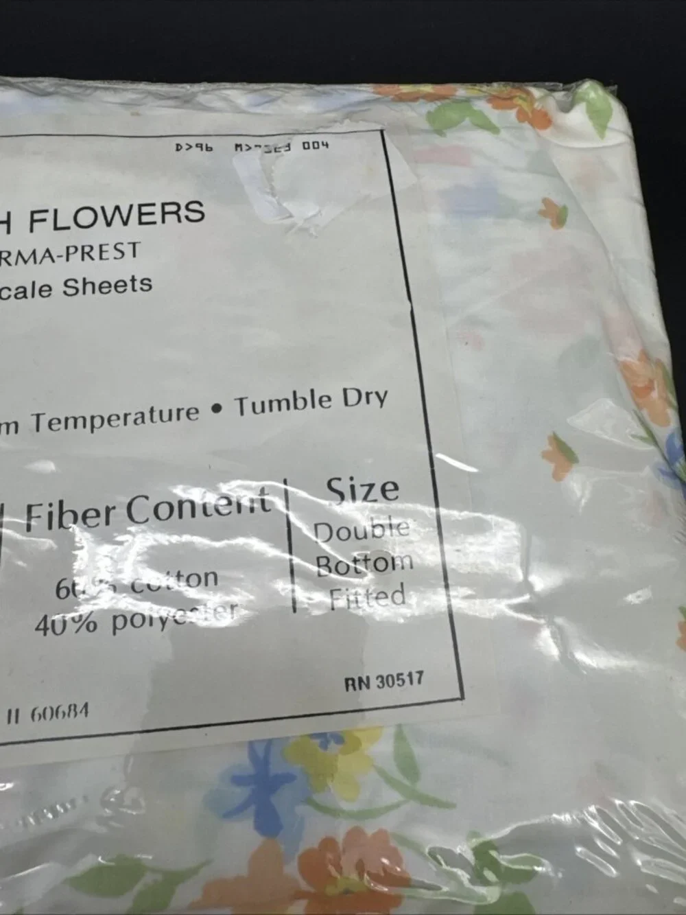 Vintage Sears Fresh Flowers Double Bottom Fitted Sheet Floral Perma Prest